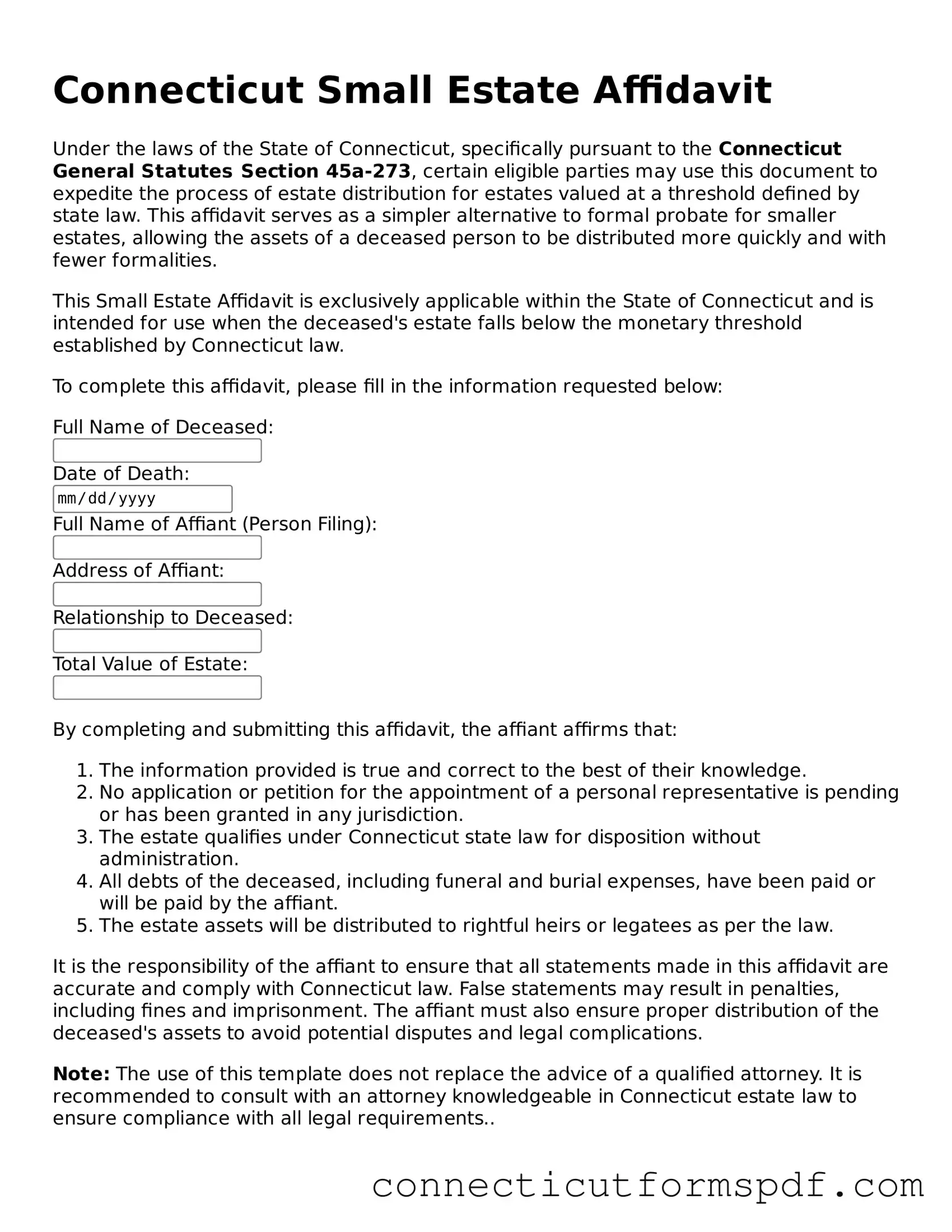 Connecticut Small Estate Affidavit Form