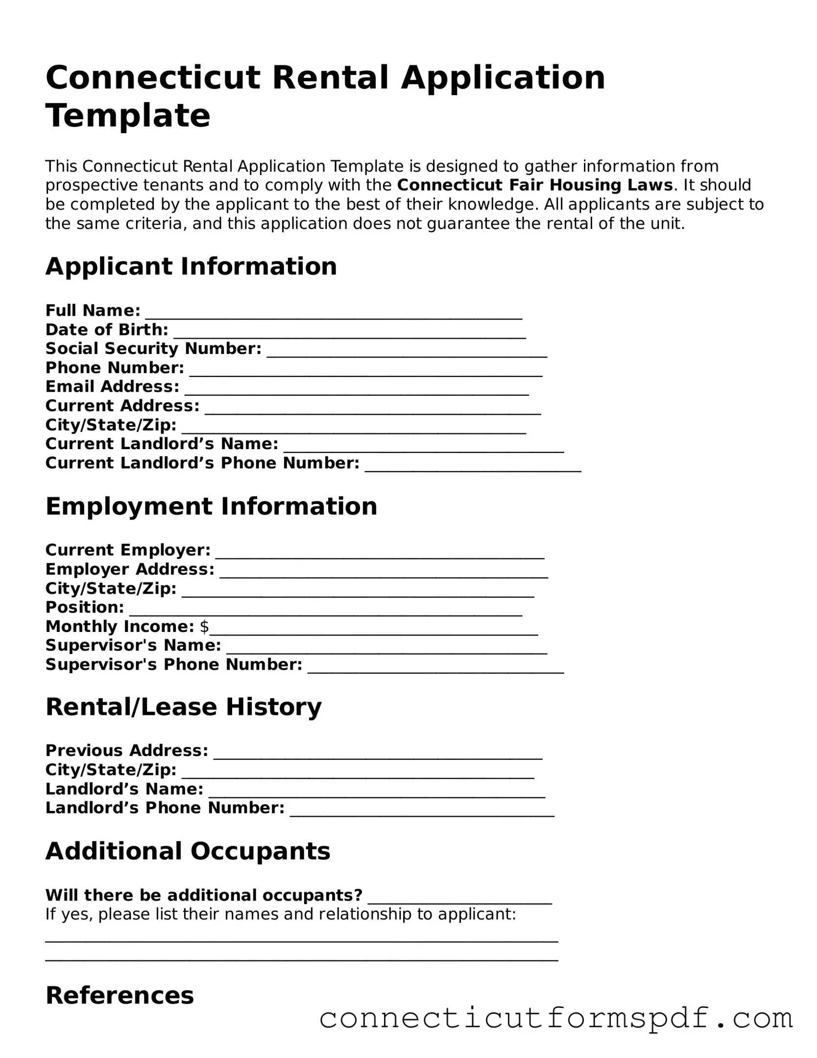 Connecticut Rental Application Form