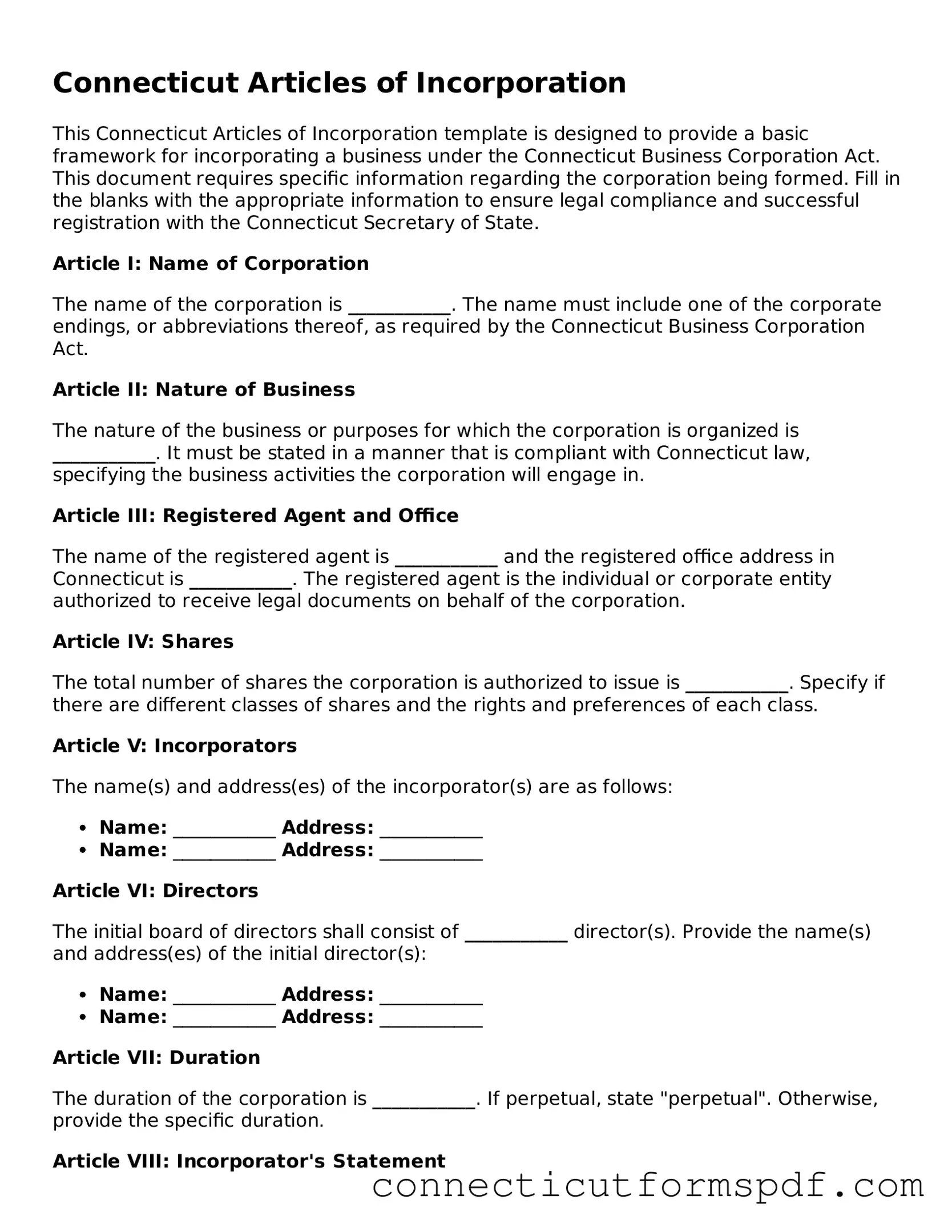 Connecticut Articles of Incorporation Form