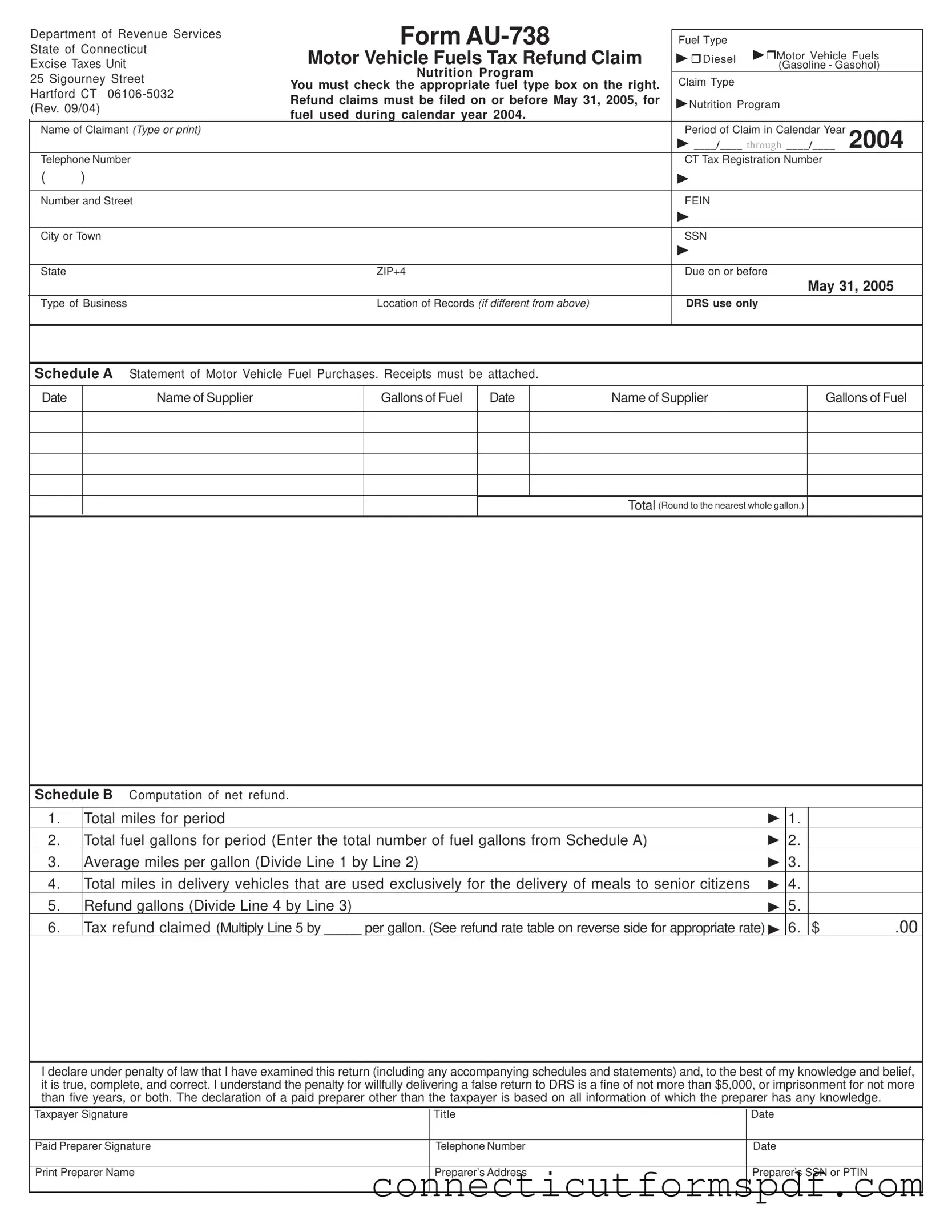 Fill Out a Valid Connecticut Au 738 Template