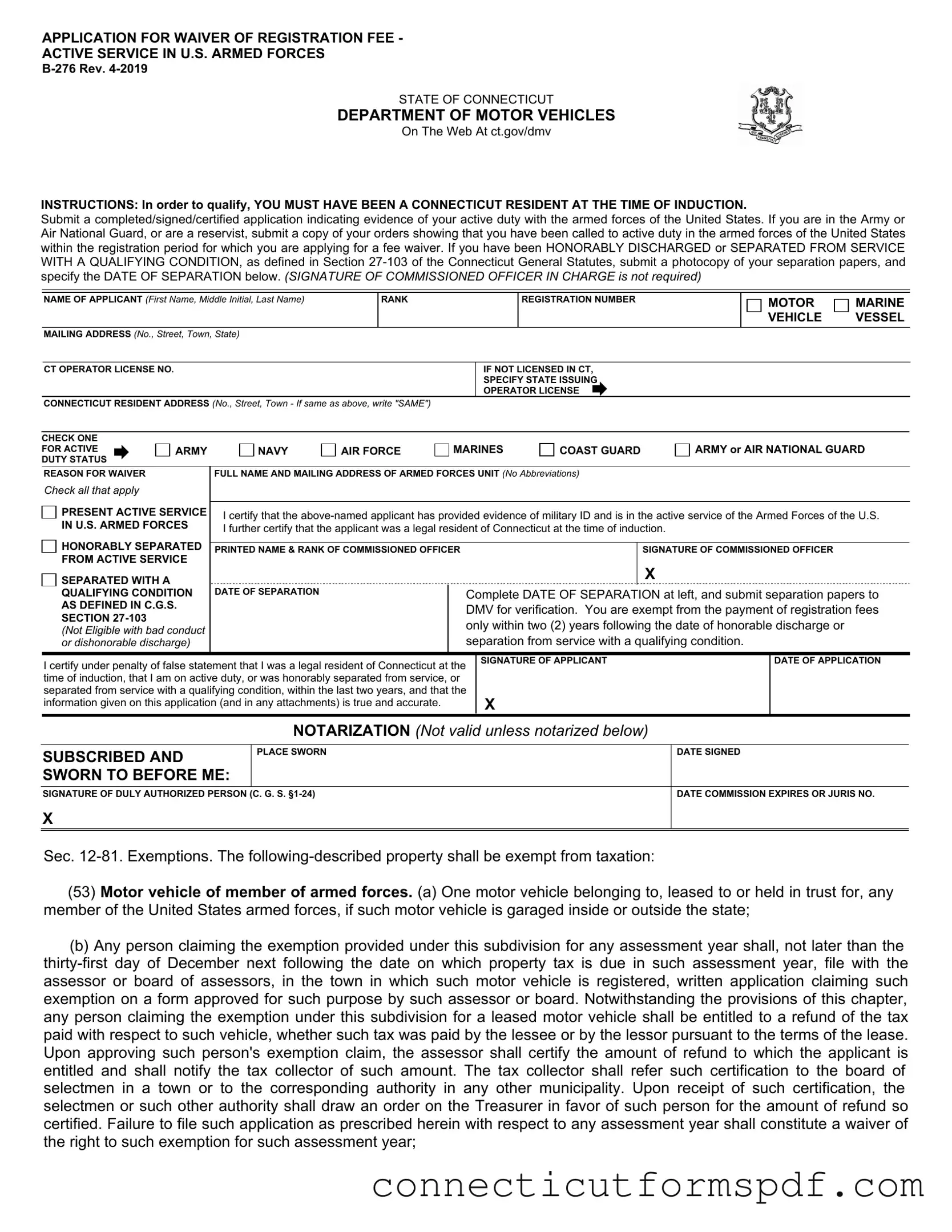 Fill Out a Valid Connecticut B 276 Template