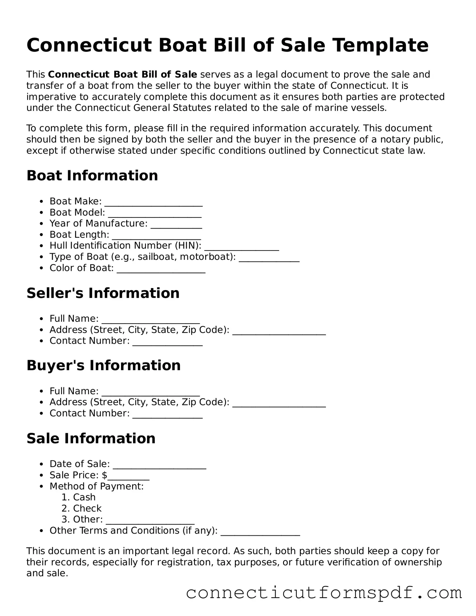 Connecticut Boat Bill of Sale Form