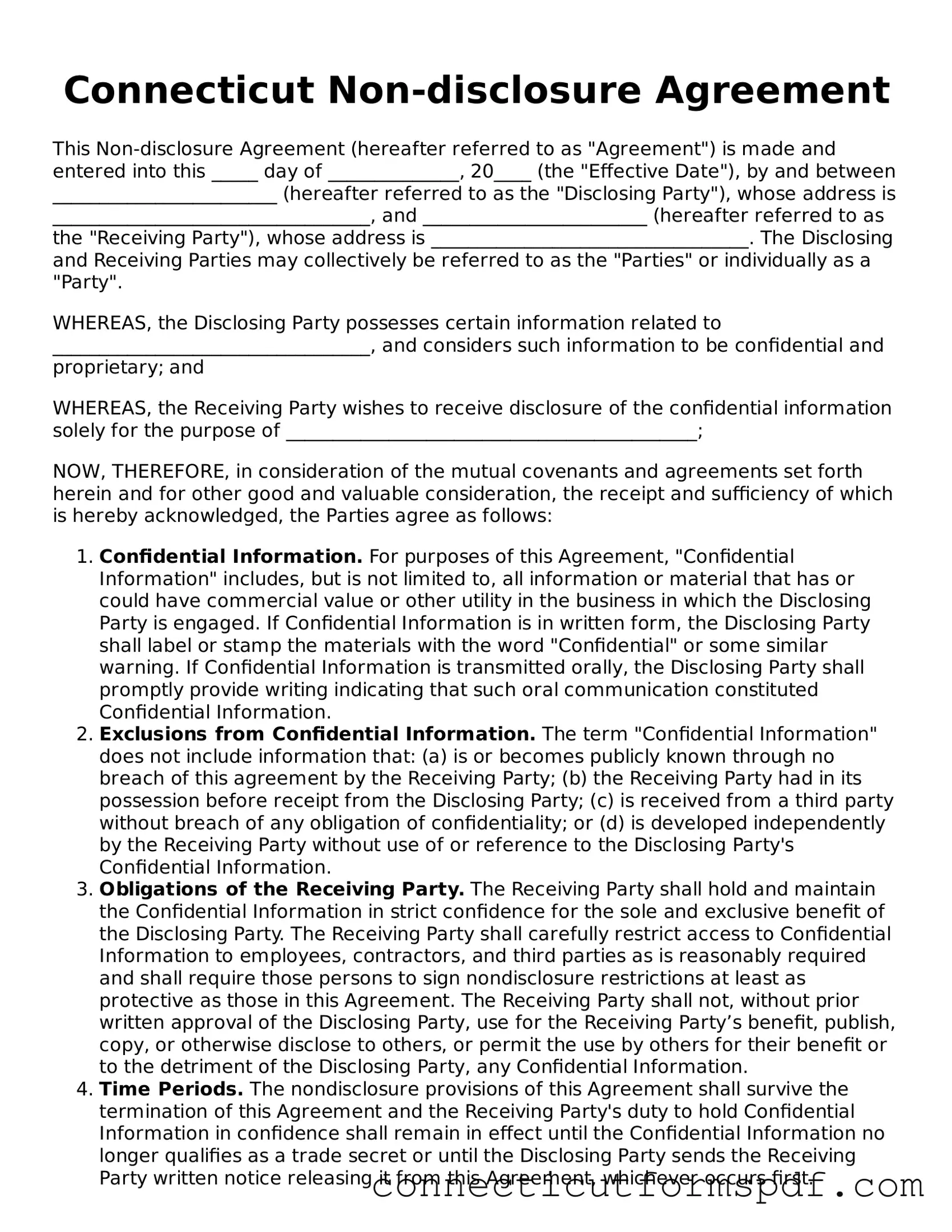 Connecticut Non-disclosure Agreement Form