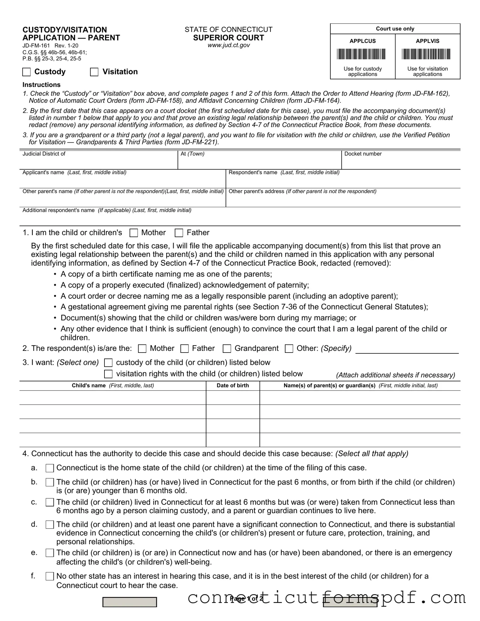 Fill Out a Valid Connecticut Custody Application Template