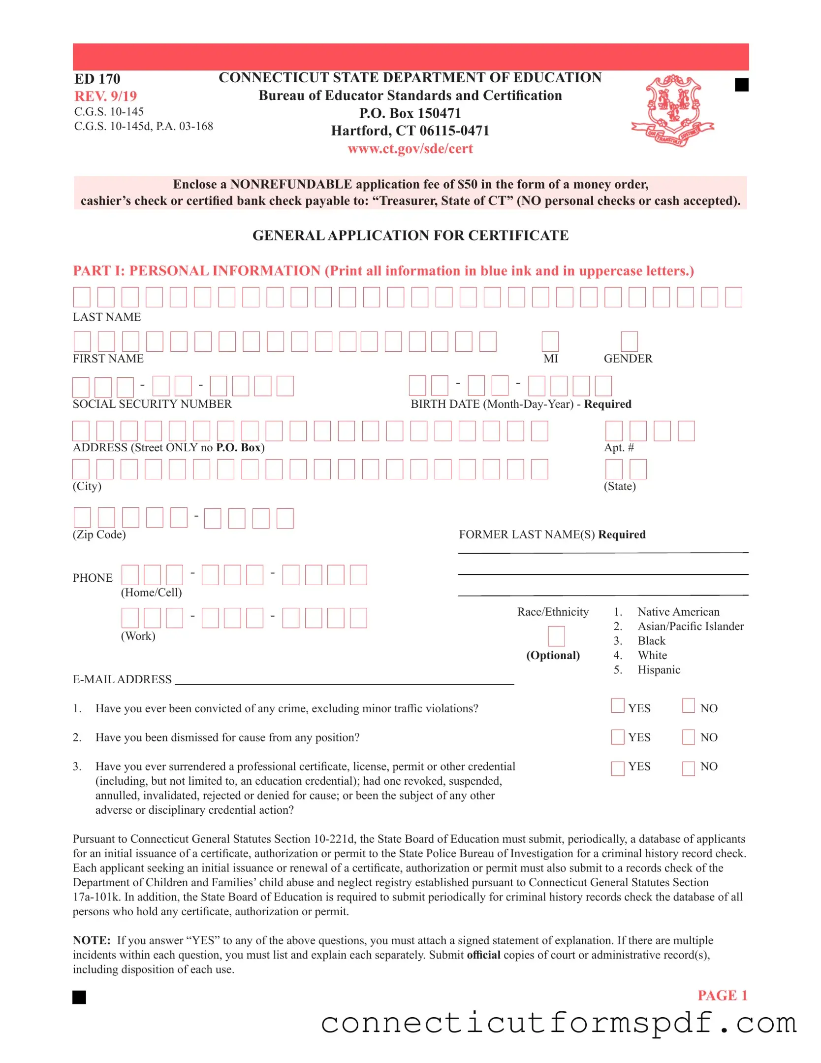Fill Out a Valid Connecticut Ed 170 Template