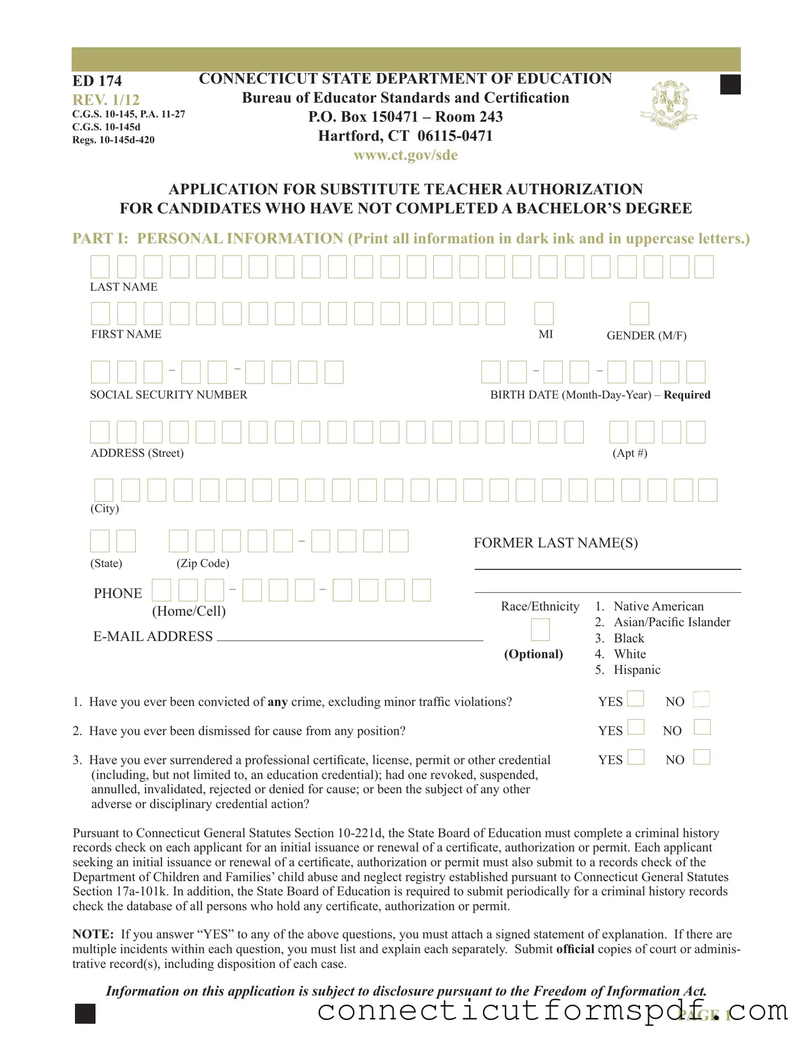 Fill Out a Valid Connecticut Ed 174 Template