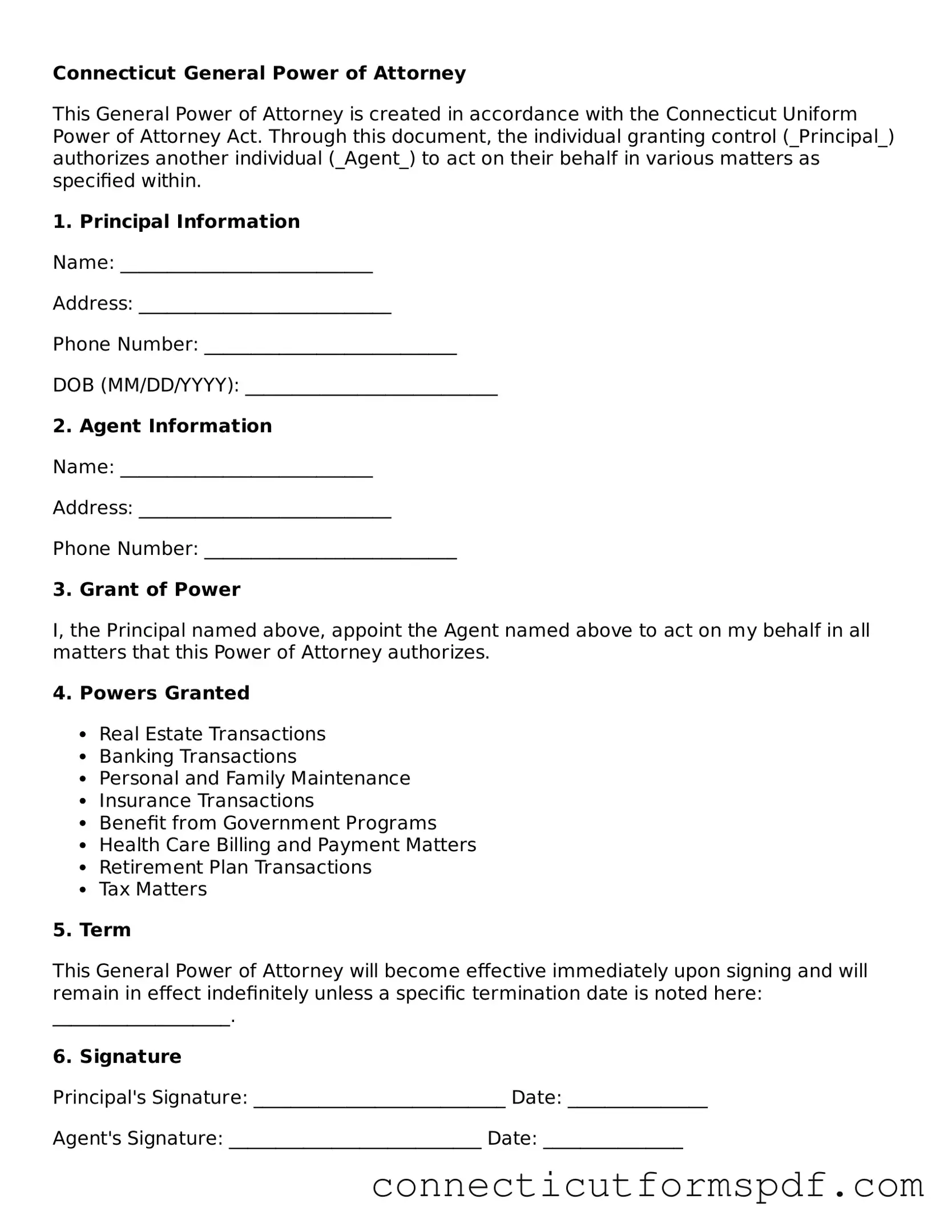 Connecticut General Power of Attorney Form