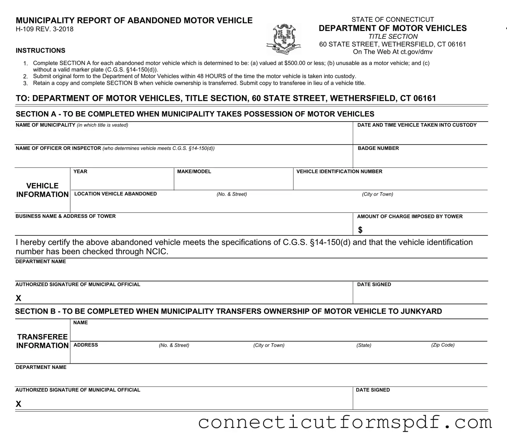 Fill Out a Valid Connecticut H 109 Template
