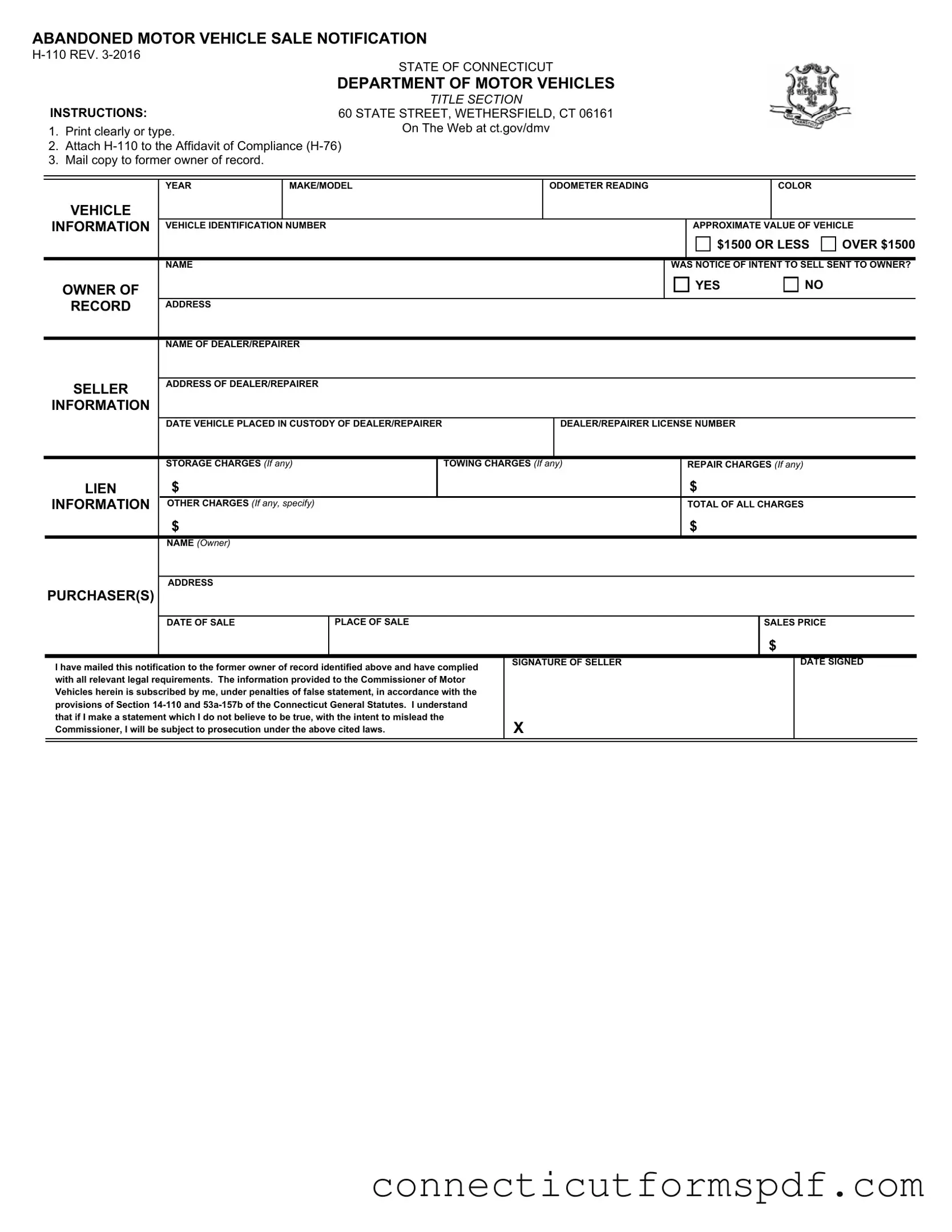 Fill Out a Valid Connecticut H 110 Template
