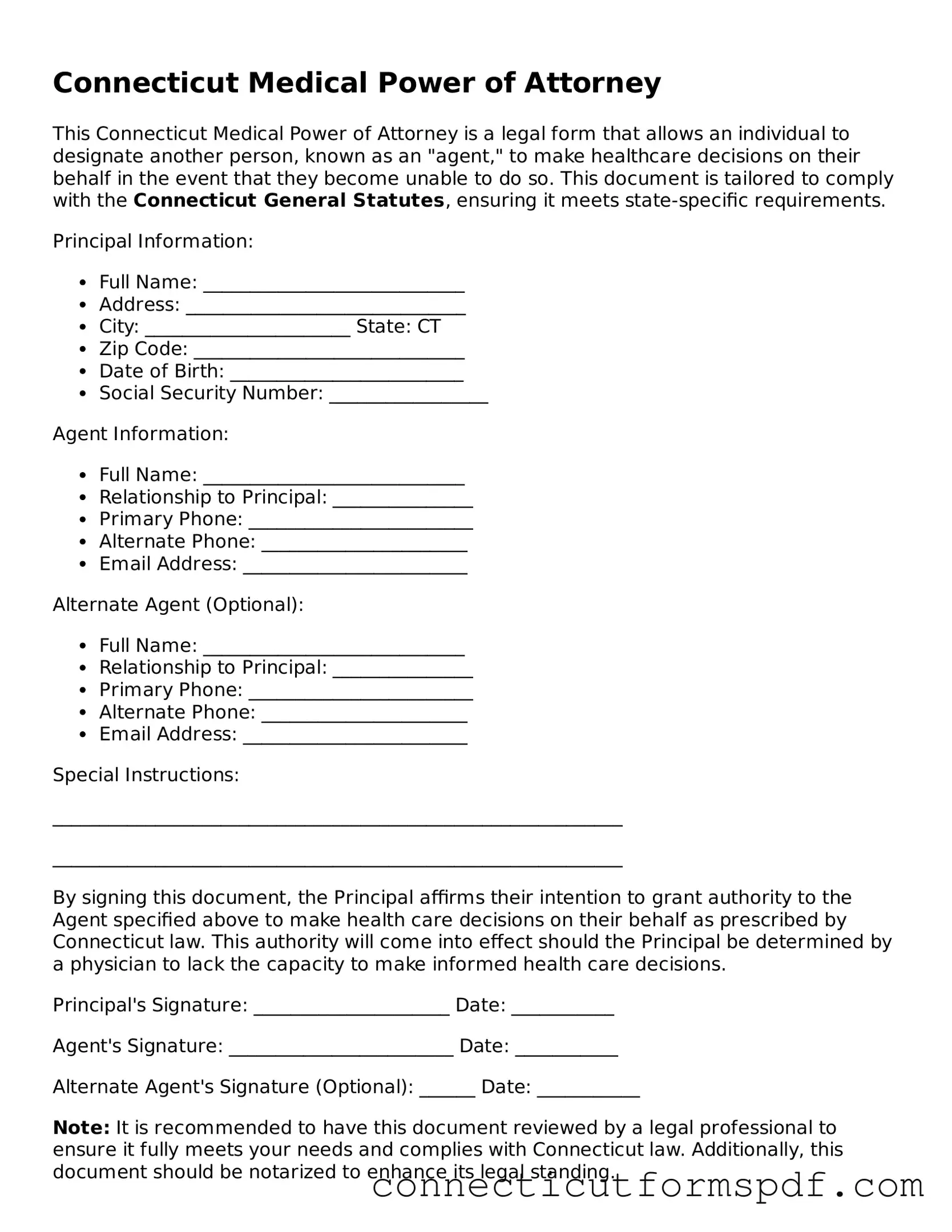 Connecticut Medical Power of Attorney Form