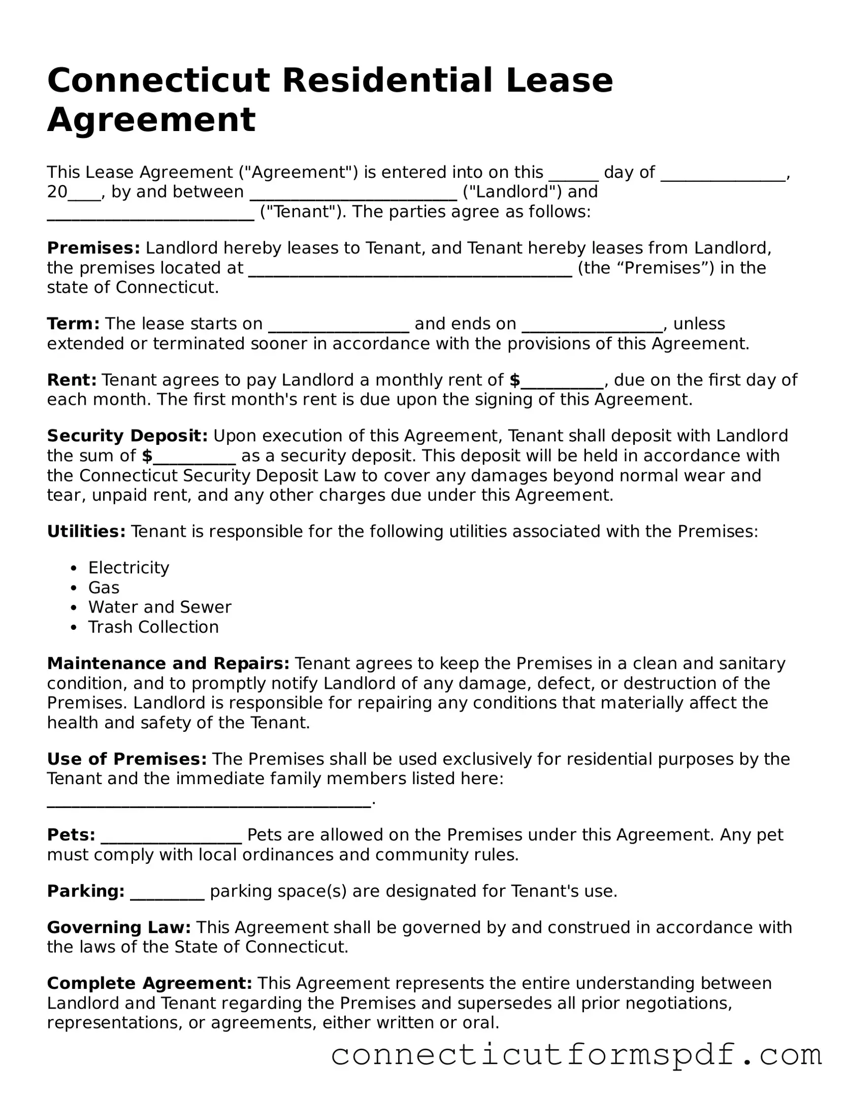 Connecticut Residential Lease Agreement Form