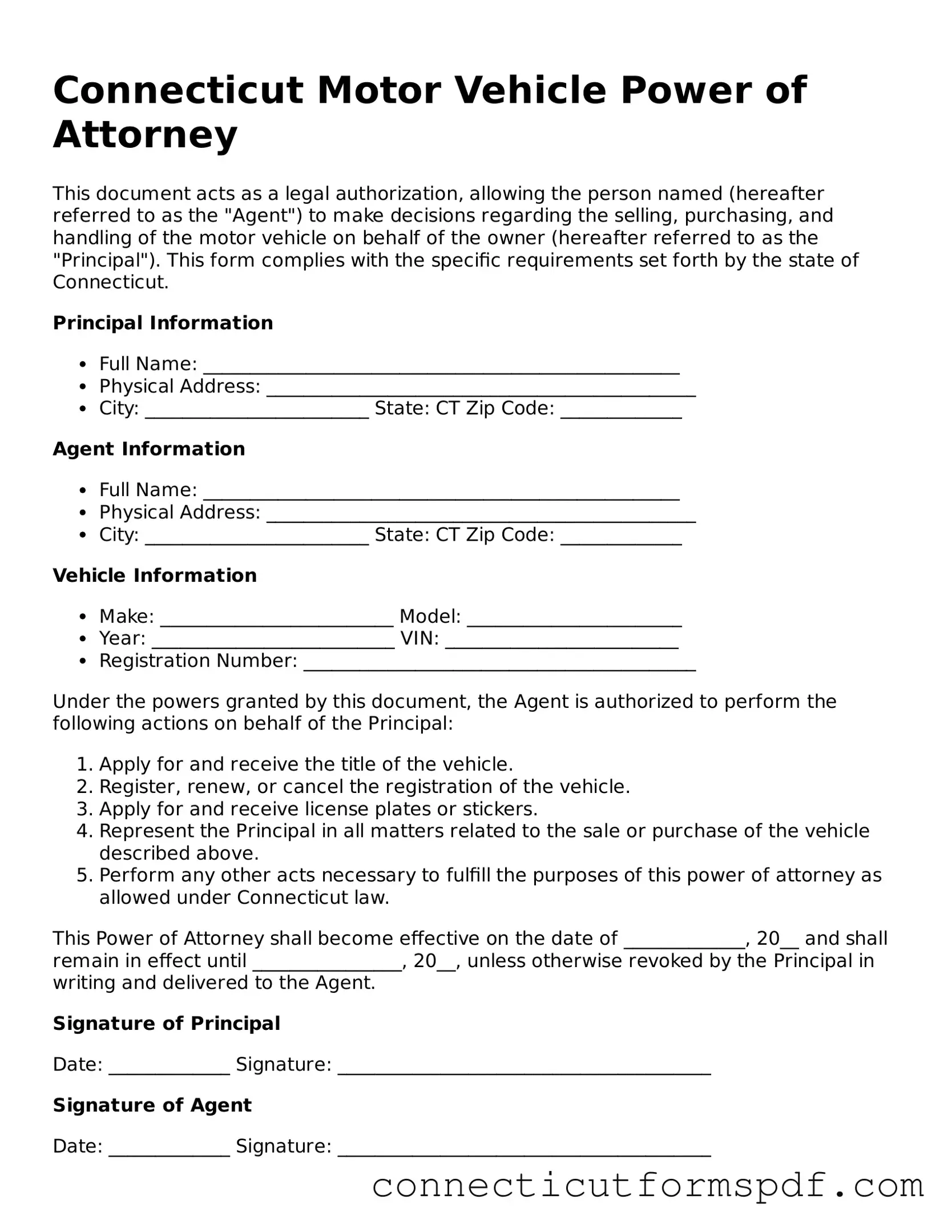Connecticut Motor Vehicle Power of Attorney Form