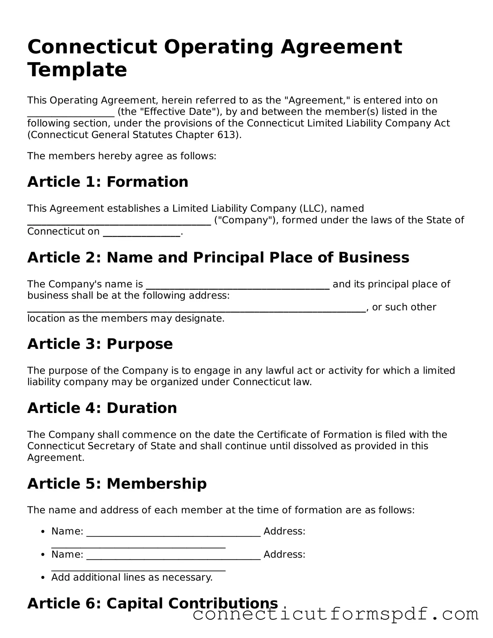 Connecticut Operating Agreement Form