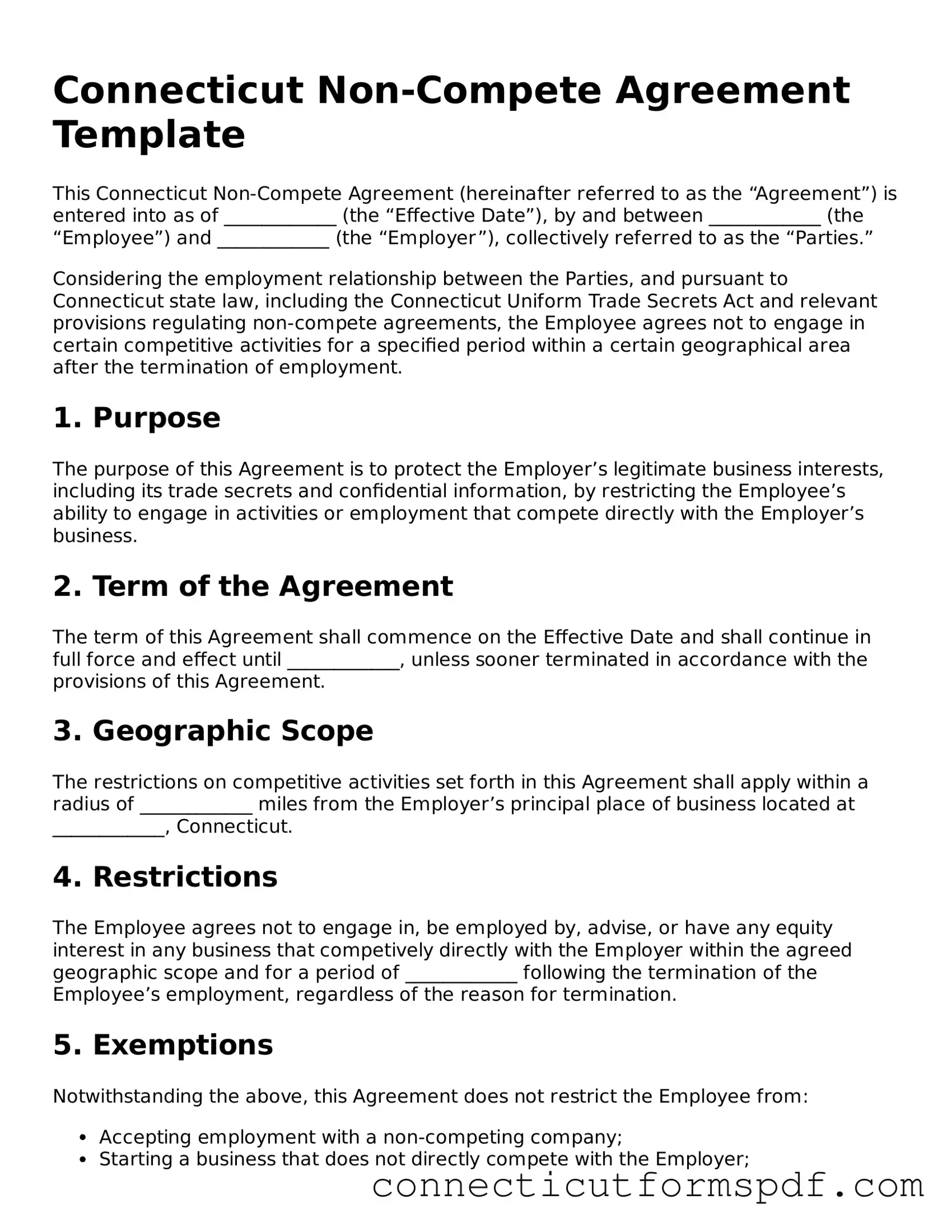 Connecticut Non-compete Agreement Form