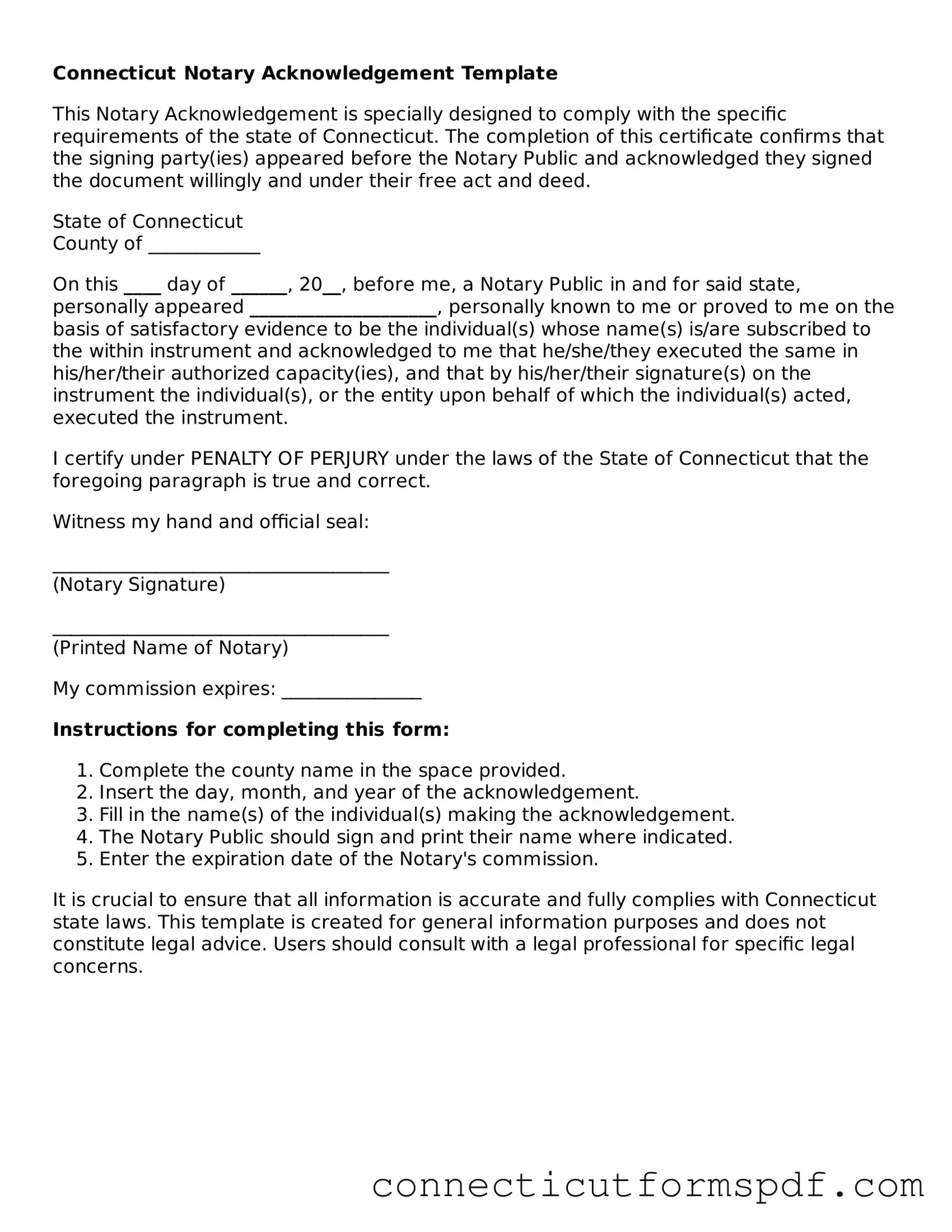 Connecticut Notary Acknowledgement Form