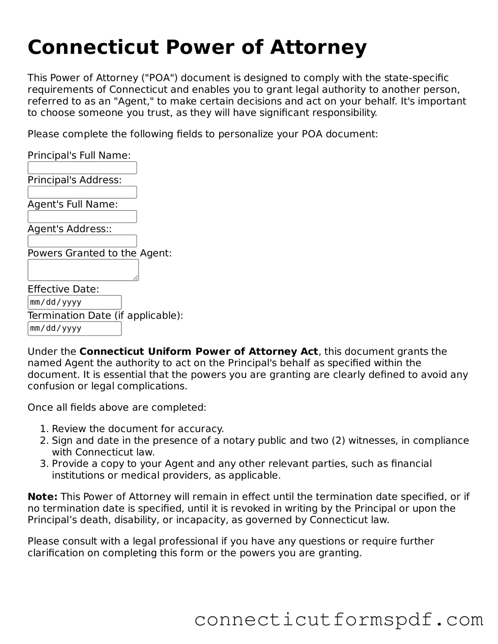 Connecticut Power of Attorney Form