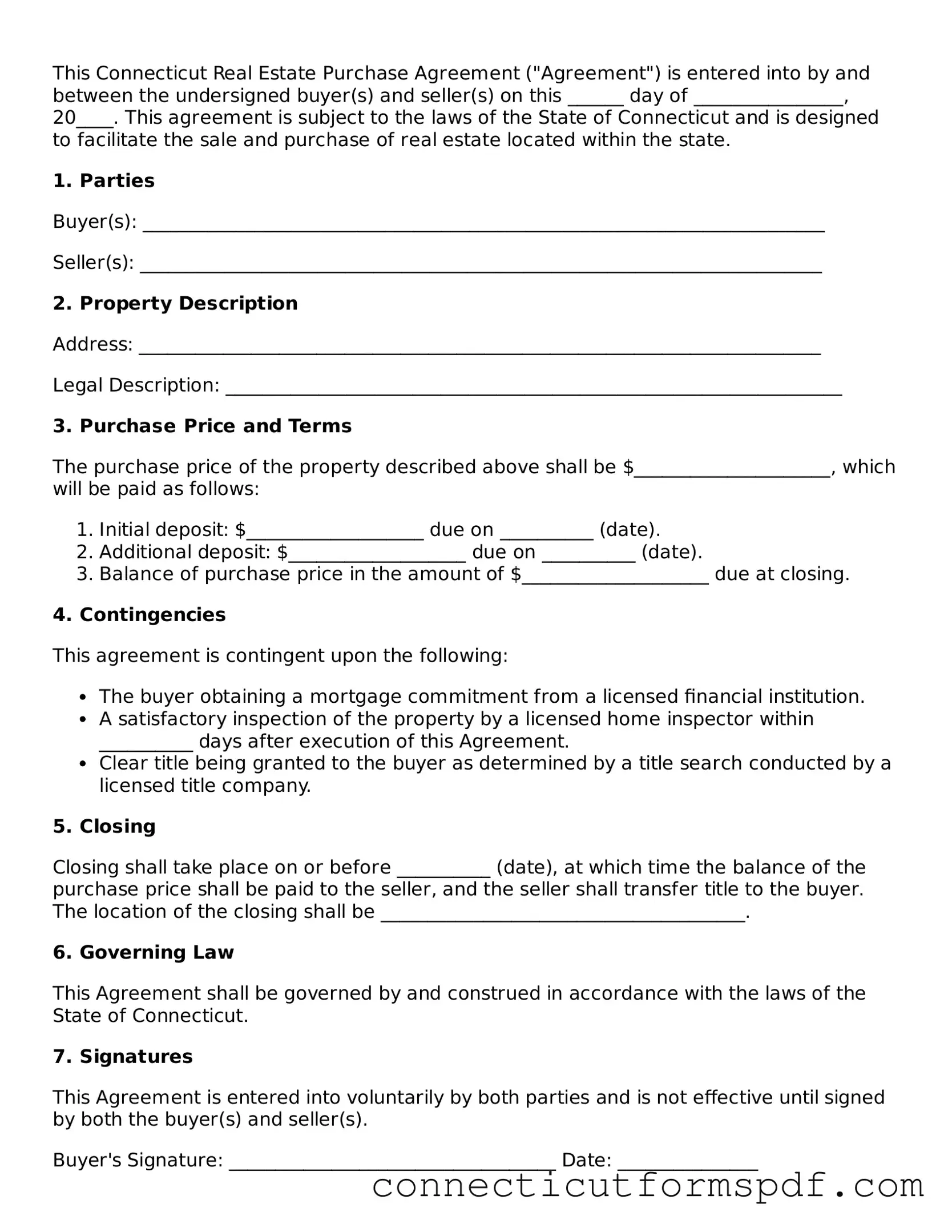 Connecticut Real Estate Purchase Agreement Form