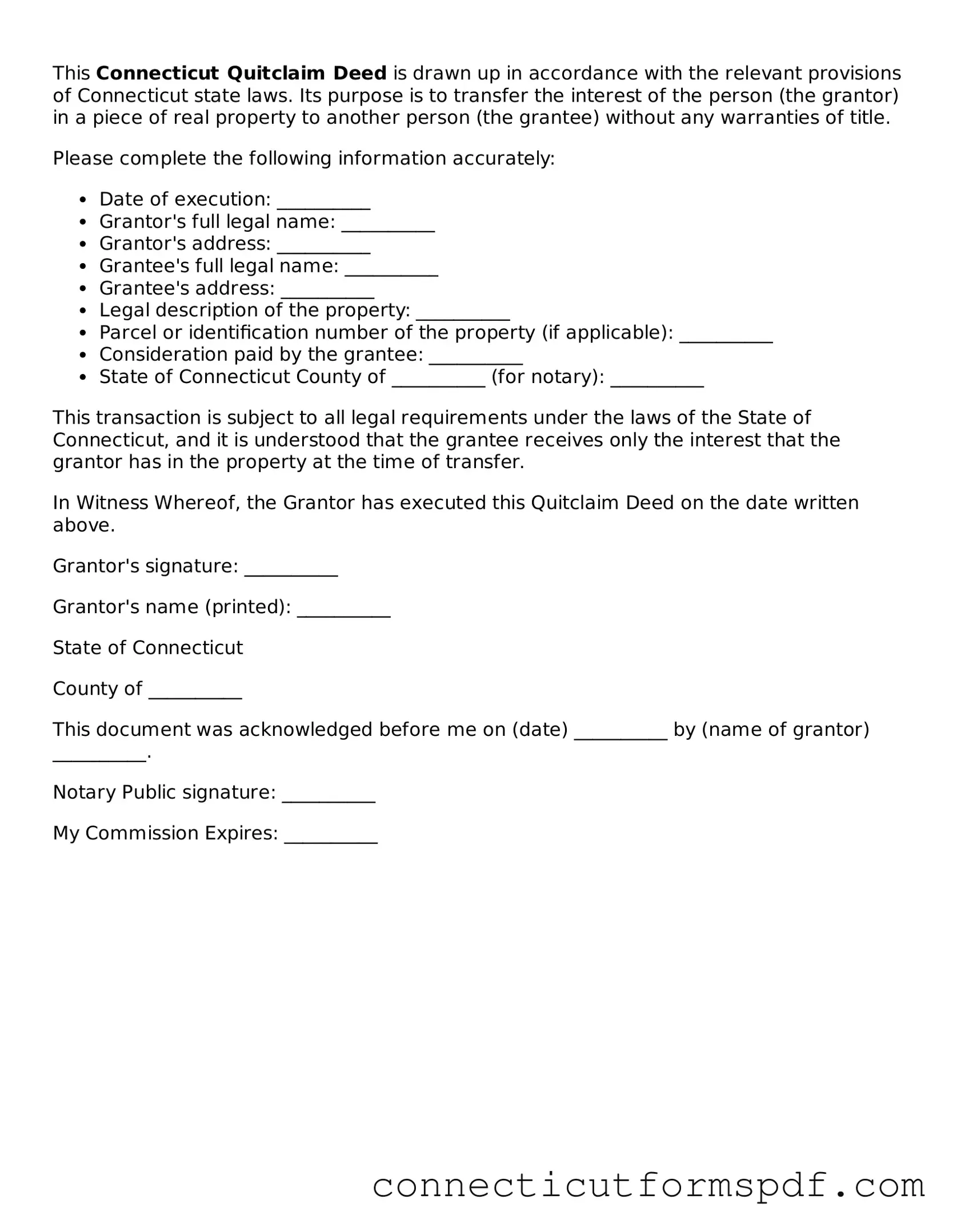 Connecticut Quitclaim Deed Form