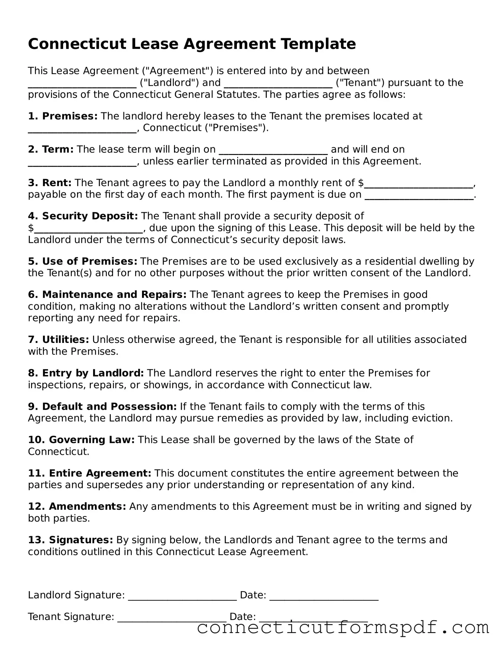 Connecticut Lease Agreement Form