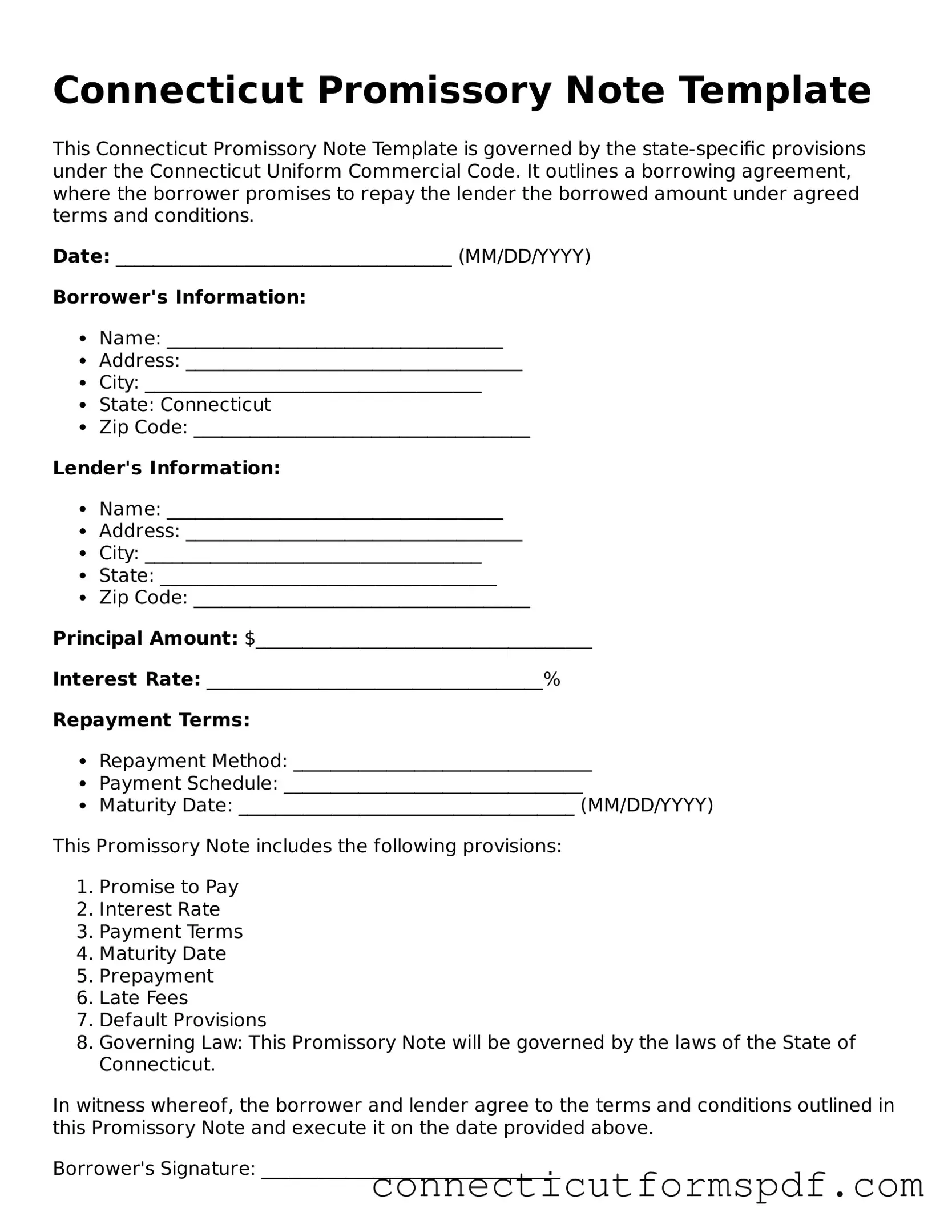 Connecticut Promissory Note Form