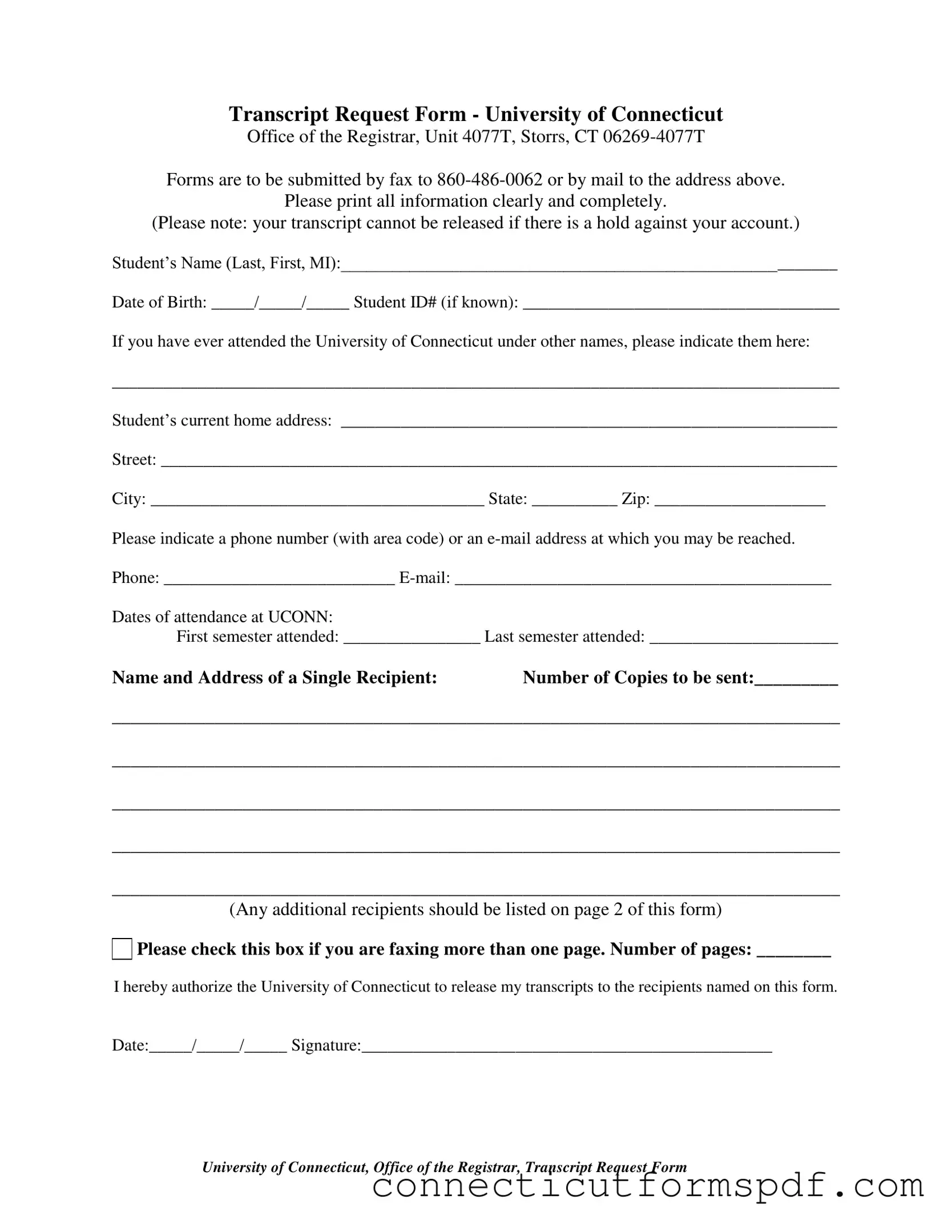Fill Out a Valid Connecticut Transcript Request Template