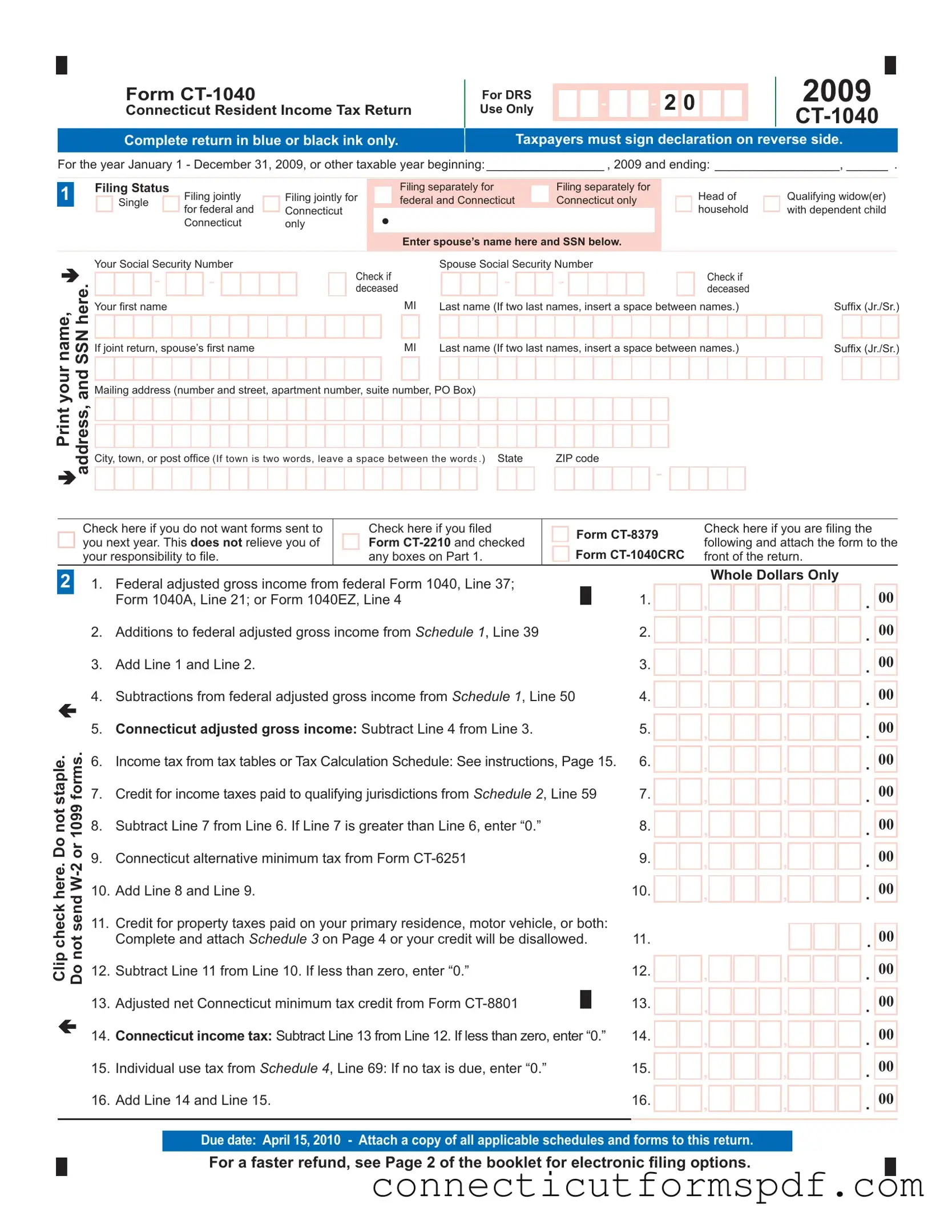 Fill Out a Valid Ct 1040 Connecticut Template