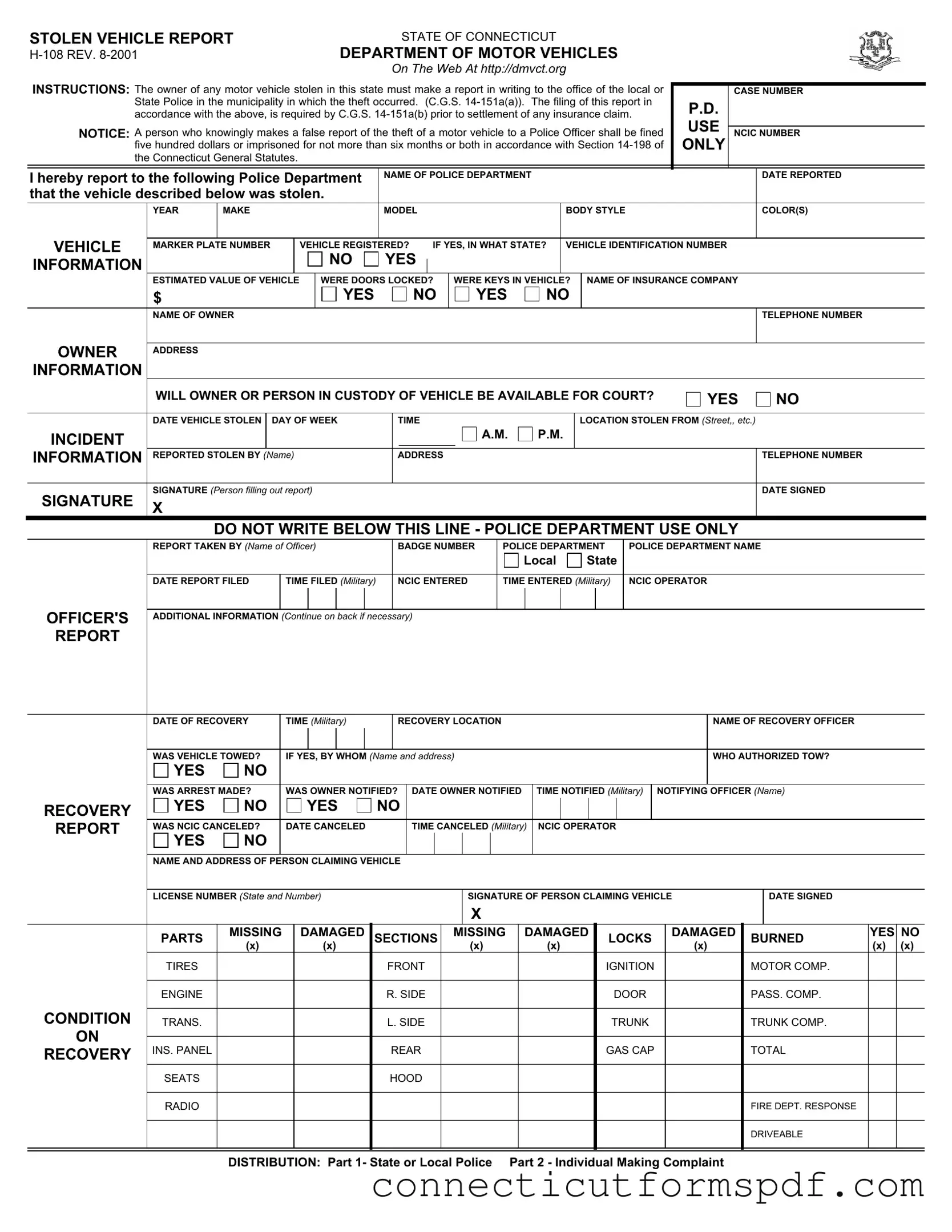 Fill Out a Valid H 108 Connecticut Template