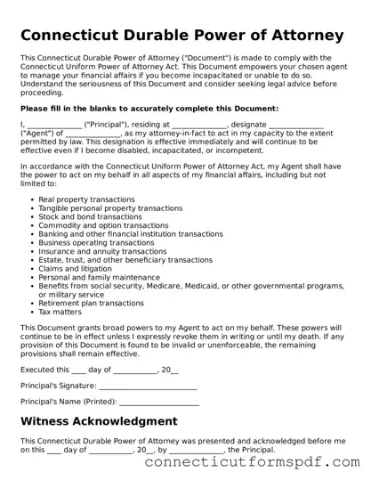 Connecticut Durable Power of Attorney Form
