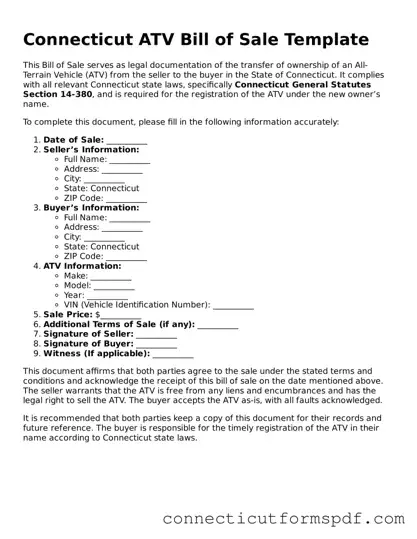 Connecticut ATV Bill of Sale Form