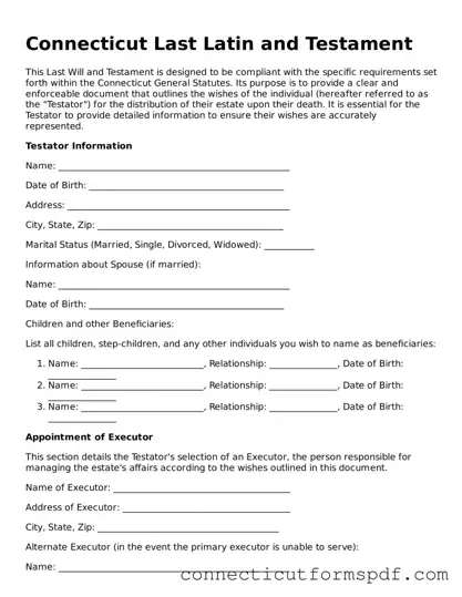 Connecticut Last Will and Testament Form