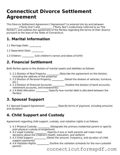 Connecticut Divorce Settlement Agreement Form