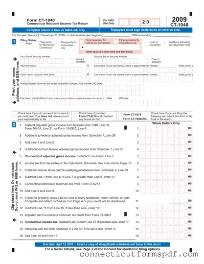 Fill Out a Valid Ct 1040 Connecticut Template